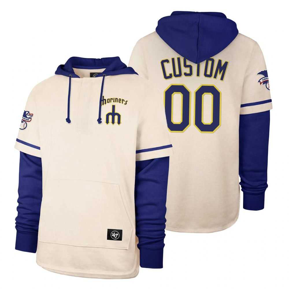 Men Seattle Mariners 00 Custom Cream 2021 Pullover Hoodie MLB Jersey